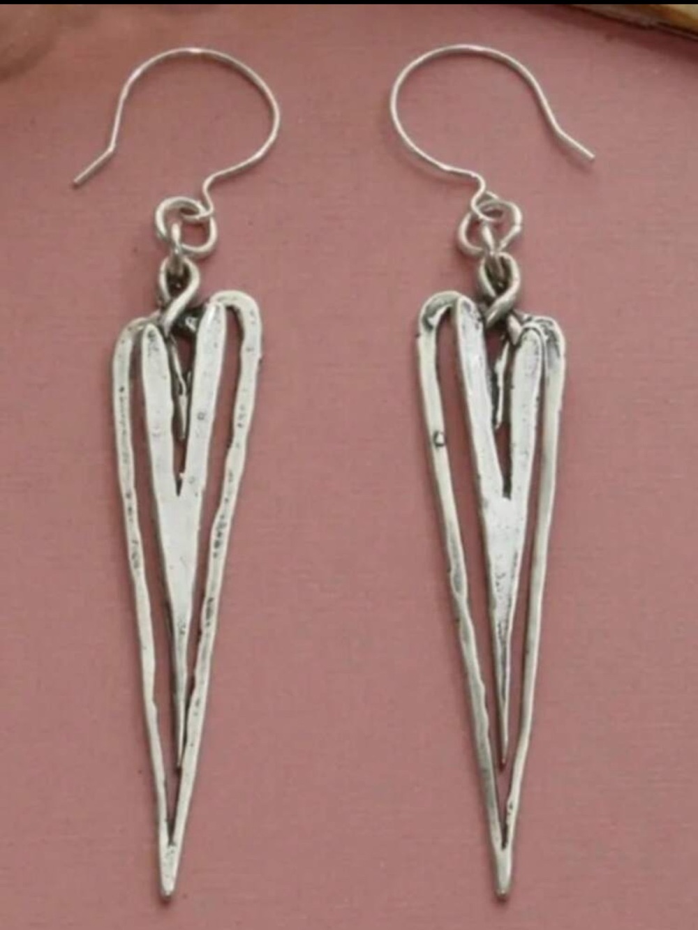 Silver Heart Drop Dangle Earrings - Silver - Picture 1 of 8
